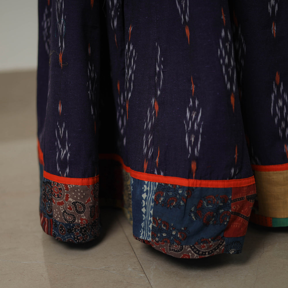 Blue - 24 Kali Cotton Pochampally Ikat Skirt with Border 19