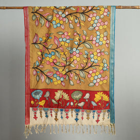 Brown Srikalahasti Pen Work Kalamkari Cotton Handpainted Dupatta