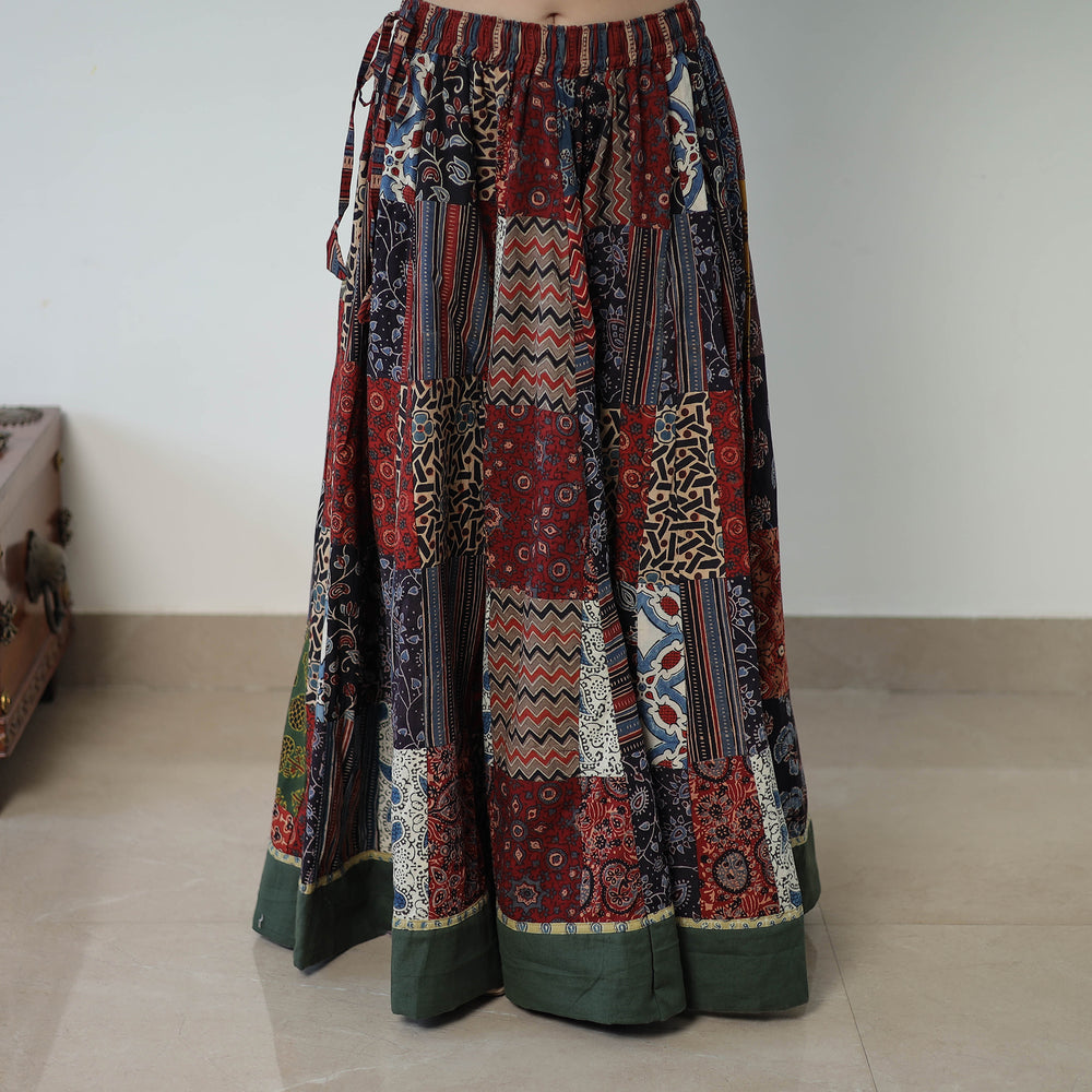 24 Kali Patchwork Block Printed Cotton Ajrakh Skirt 54