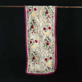 Ranihati Chanderi Silk Hand Embroidered Stole with Pom Pom 217