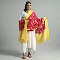 Red - Pochampally Missing Ikat Handloom Cotton Dupatta with Tassels 42