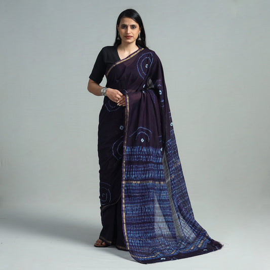 Blue - Shibori Tie-Dye Chanderi Silk Saree with Zari Border