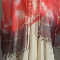 Red - Shibori Tie-Dye Kota Doria Silk Dupatta With Zari Border 02