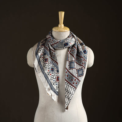 Ajrakh Hand Block Print Natural Dyed Modal Silk Brooch Scarf 20