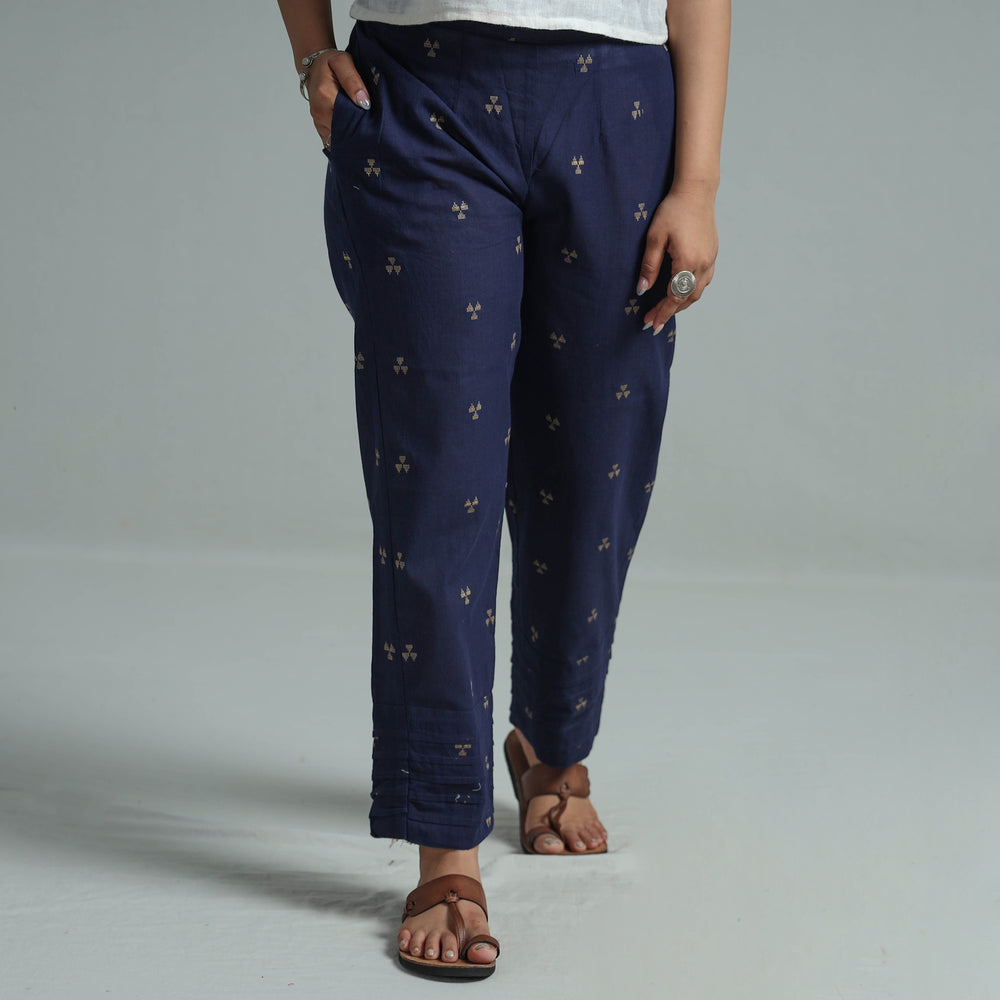 Blue - Jacquard Weave Cotton Elasticated Pant 10