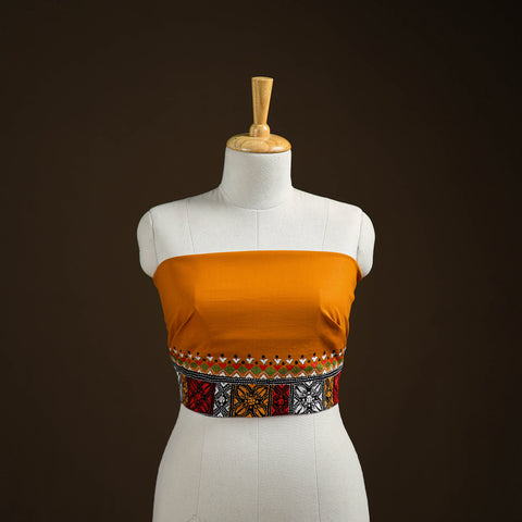 Orange - Bengal Kantha Hand Embroidered Cotton Blouse Piece 28