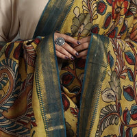 Yellow - Bangalore Silk Srikalahasti Pen Kalamkari Dupatta 02