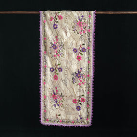 Ranihati Chanderi Silk Hand Embroidered Stole with Pom Pom 214