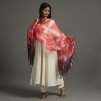 Red - Shibori Tie-Dye Kota Doria Silk Dupatta With Zari Border 02