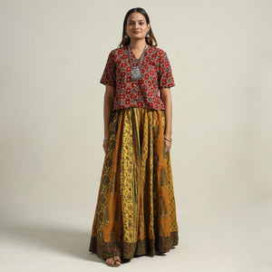 Ajrakh Block Printed 24 Kali Patchwork Cotton Long Skirt 72