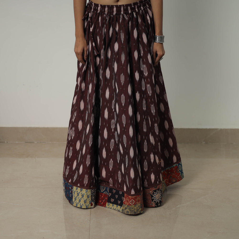 Brown - 24 Kali Cotton Pochampally Ikat Skirt with Border 20