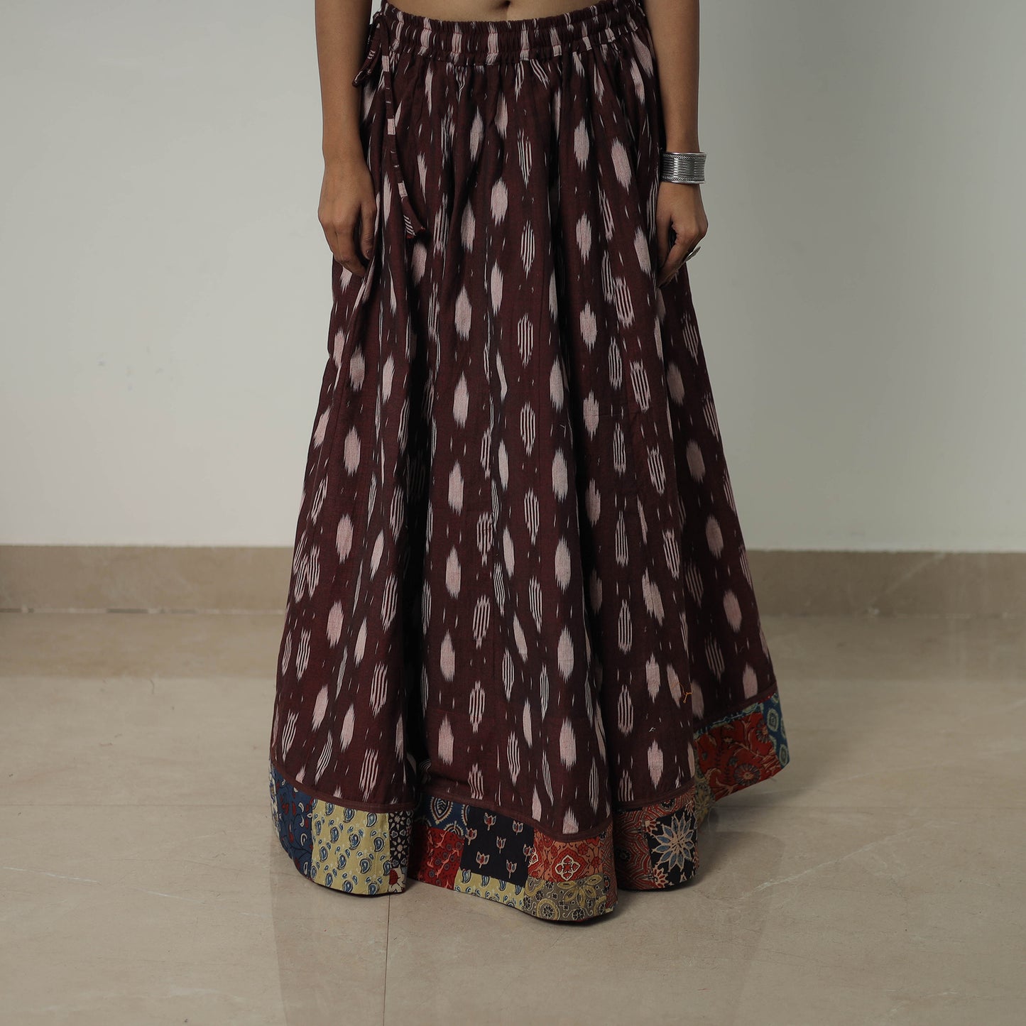 Brown - 24 Kali Cotton Pochampally Ikat Skirt with Border 20