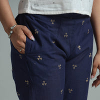 Blue - Jacquard Weave Cotton Elasticated Pant 10