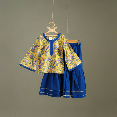 Girls Gota Work Floral Block Print Cotton Kurta with Sharara Set (3-4 Years) 21