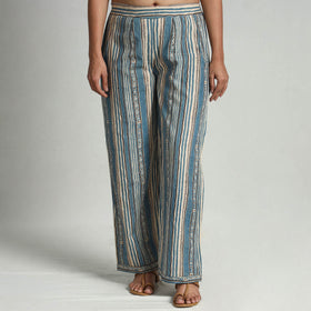 Light Blue - Kalamkari Printed Cotton Elasticated Palazzo