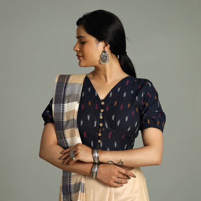 Black - Pochampally Ikat Cotton Stitched Blouse