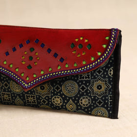 Traditional Kutch Mashru Silk Leather Flap Clutch / Wallet 106
