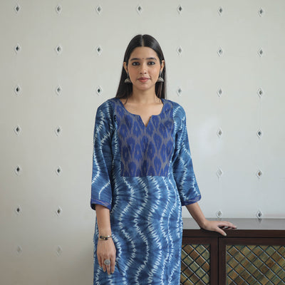 Blue - Patchwork Tie & Dye Cotton Straight Shibori Kurta 08