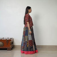 24 Kali Patchwork Block Printed Cotton Ajrakh Skirt 57