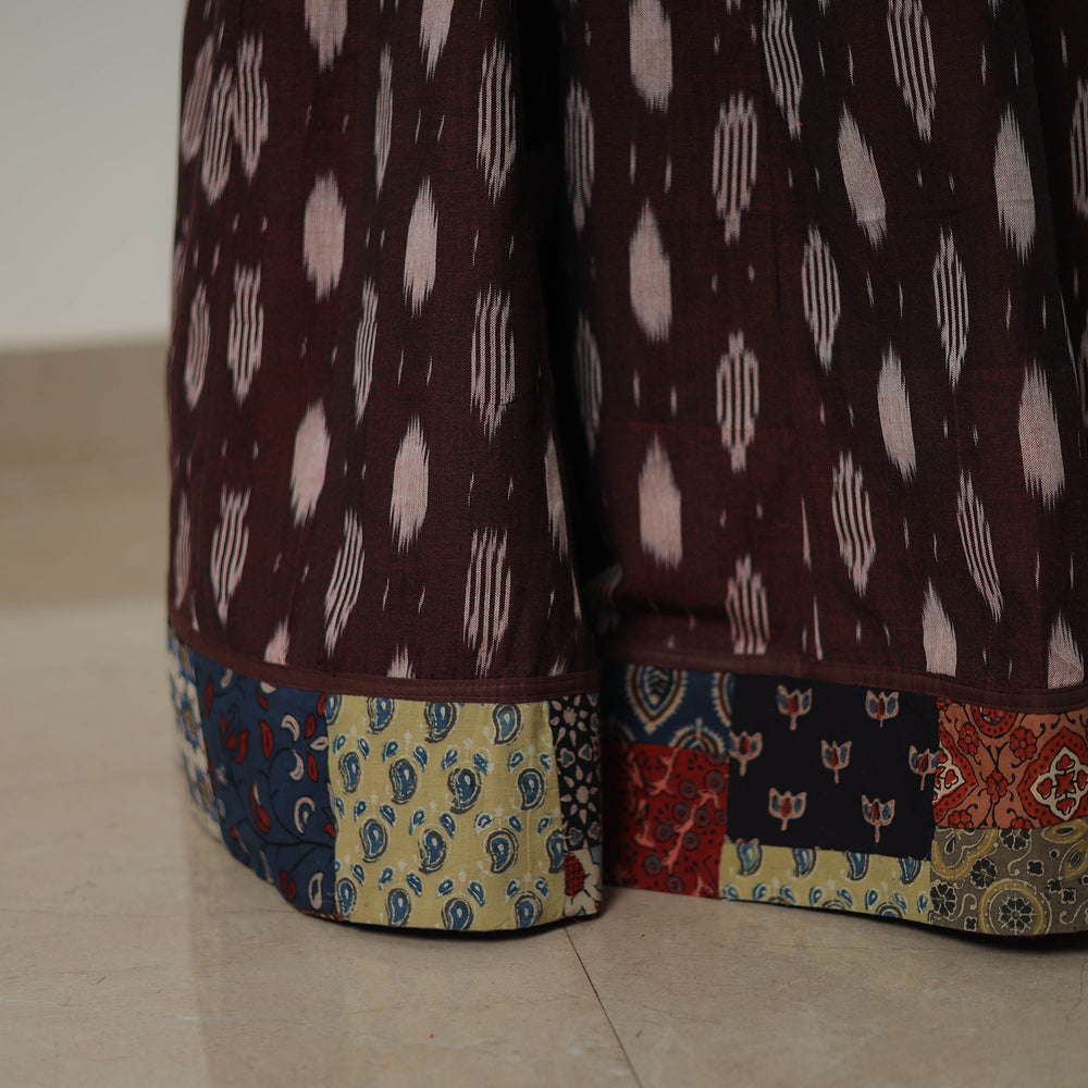 Brown - 24 Kali Cotton Pochampally Ikat Skirt with Border 20