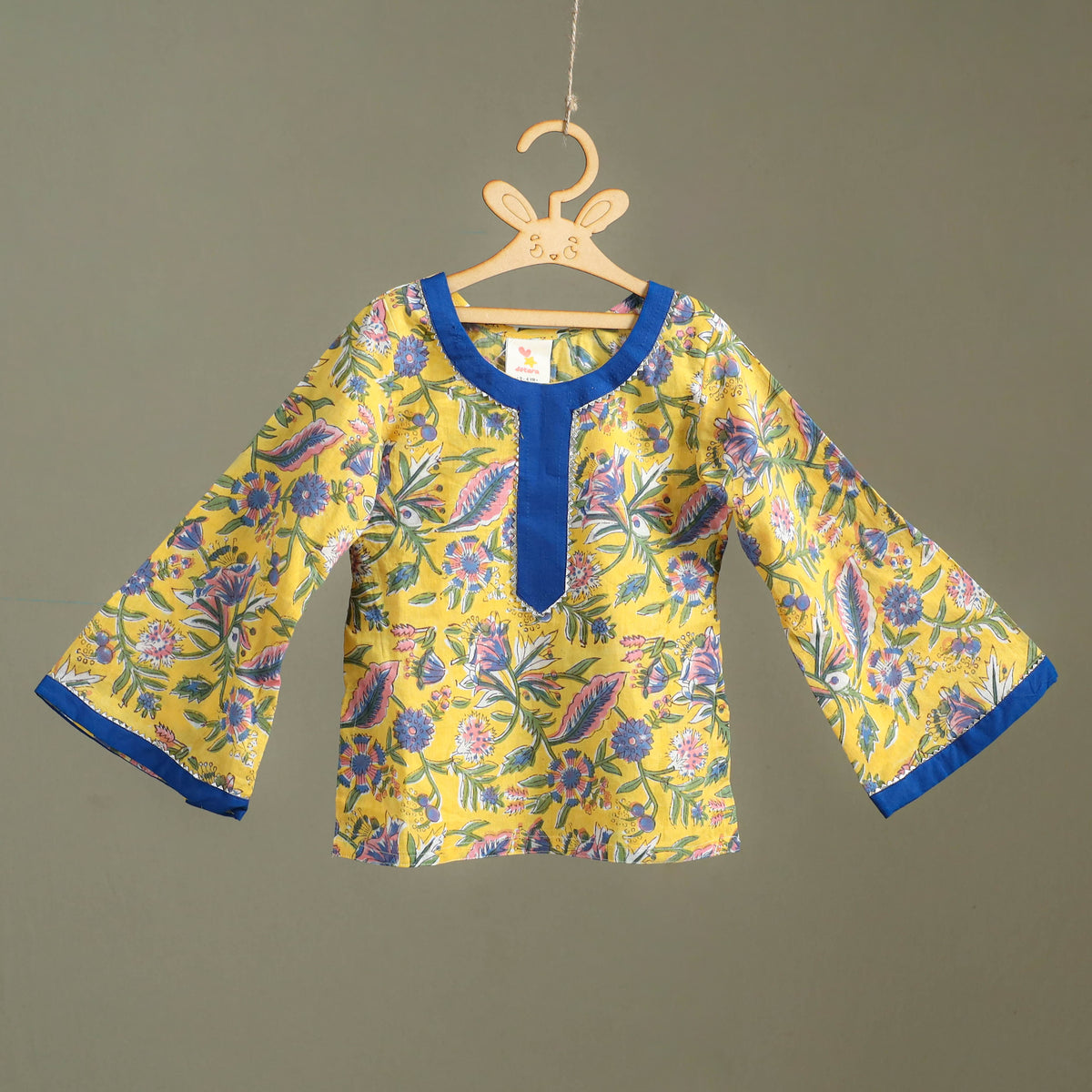 Girls Gota Work Floral Block Print Cotton Kurta with Sharara Set (3-4 Years) 21