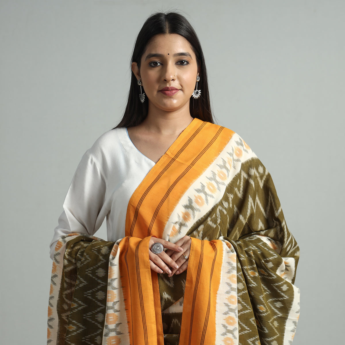 Multicolor - Pochampally Ikat Handloom Cotton Dupatta with Tassels 43
