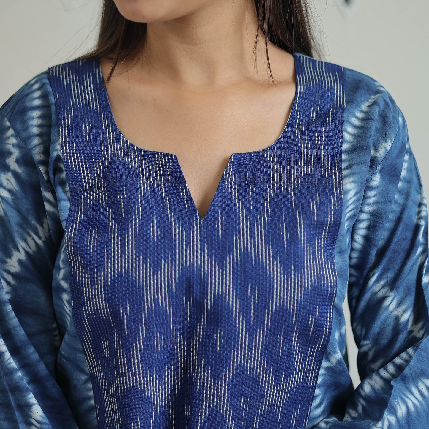 Blue - Patchwork Tie & Dye Cotton Straight Shibori Kurta 08