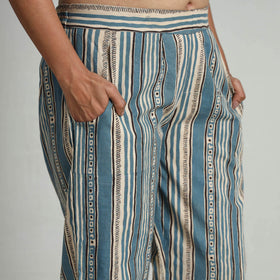 Light Blue - Kalamkari Printed Cotton Elasticated Palazzo
