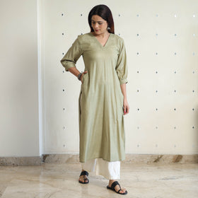 Light olive green - linen viscose plain long straight kurta