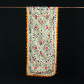 Ranihati Chanderi Silk Hand Embroidered Stole with Pom Pom 210