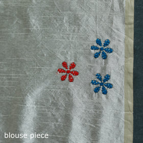 White - Bengal Hand Embroidery Silk Nakshi Kantha Saree 05
