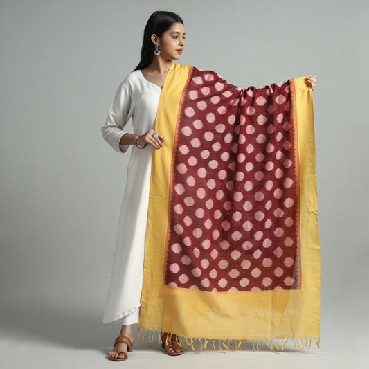 Maroon - Pochampally Ikat Cotton Handloom Dupatta 44