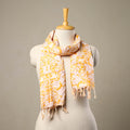 Buy Block Print Cotton Yellow Sanganeri Stole with Tassels