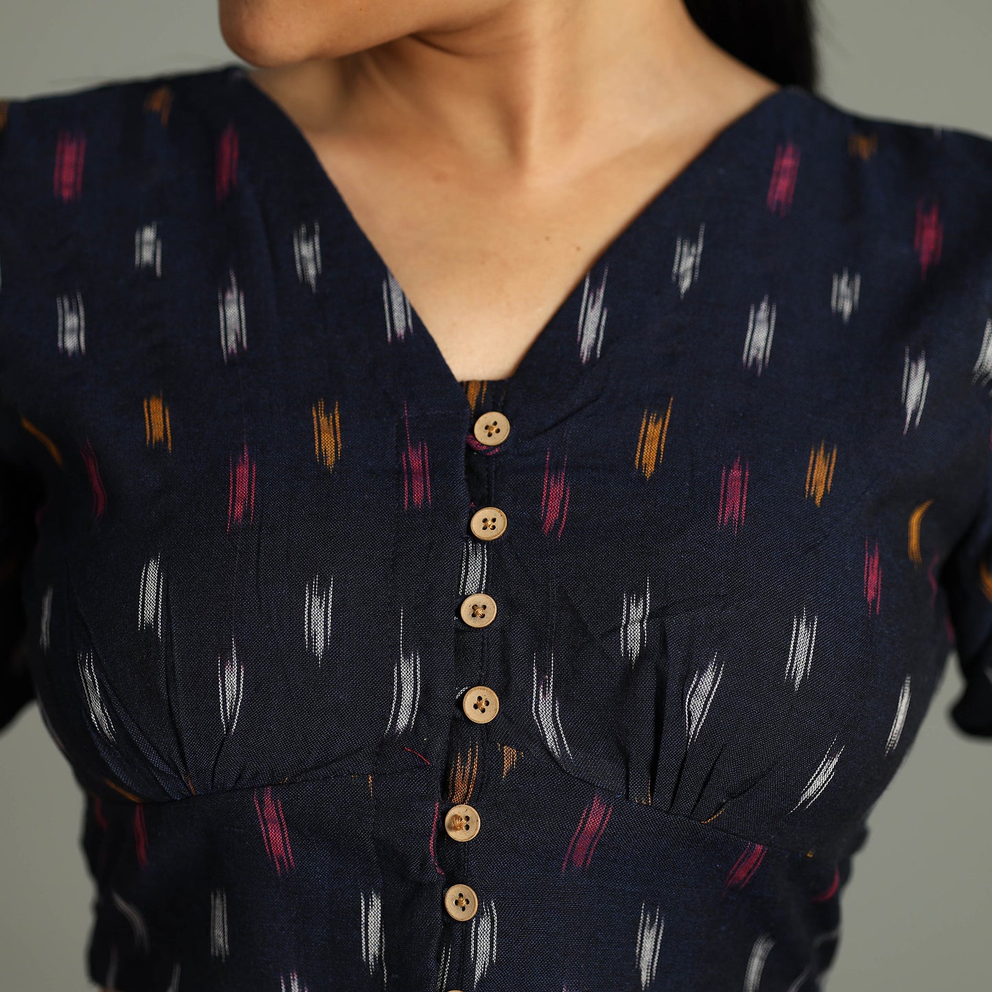 Black - Pochampally Ikat Cotton Stitched Blouse