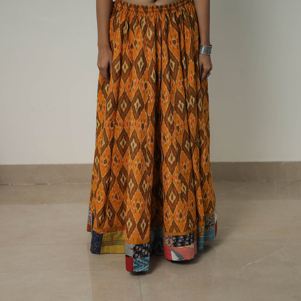 Orange - 24 Kali Cotton Pochampally Ikat Skirt with Border 22