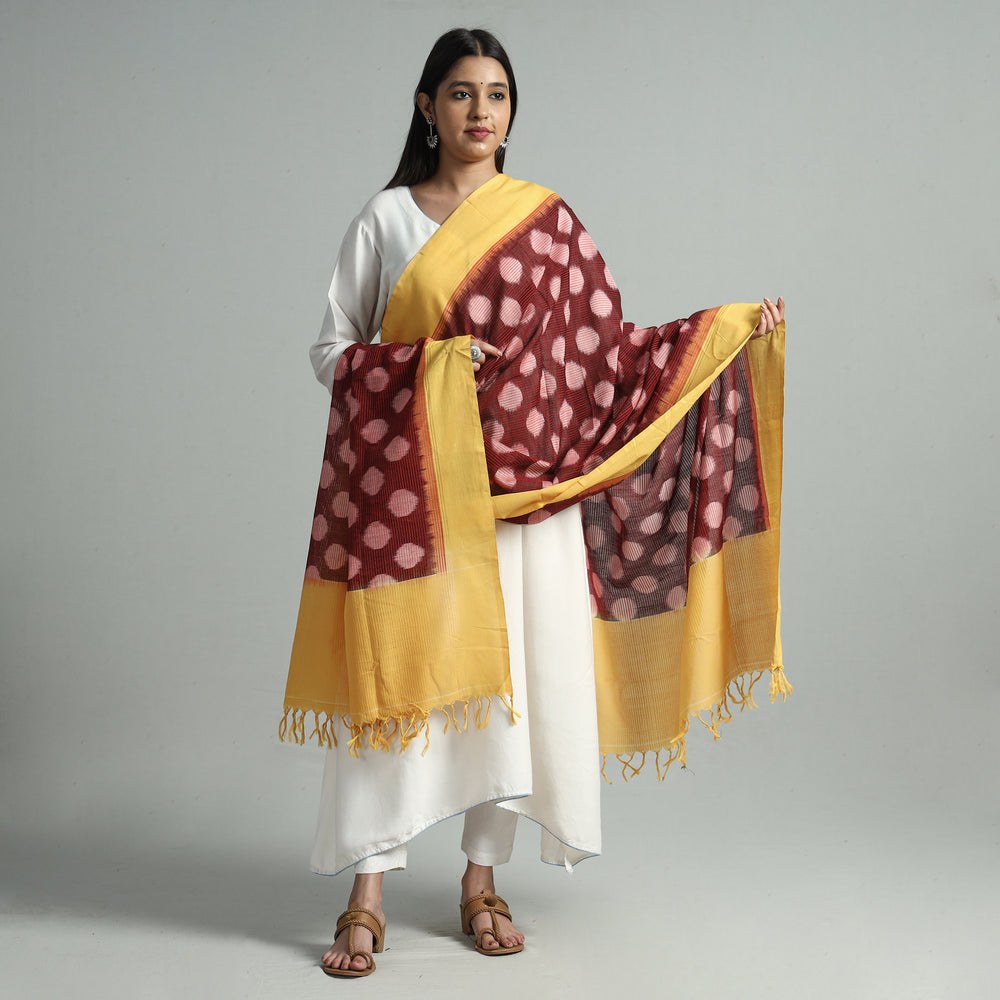 Maroon - Pochampally Ikat Cotton Handloom Dupatta 44