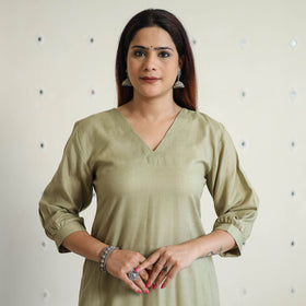 Light olive green - linen viscose plain long straight kurta