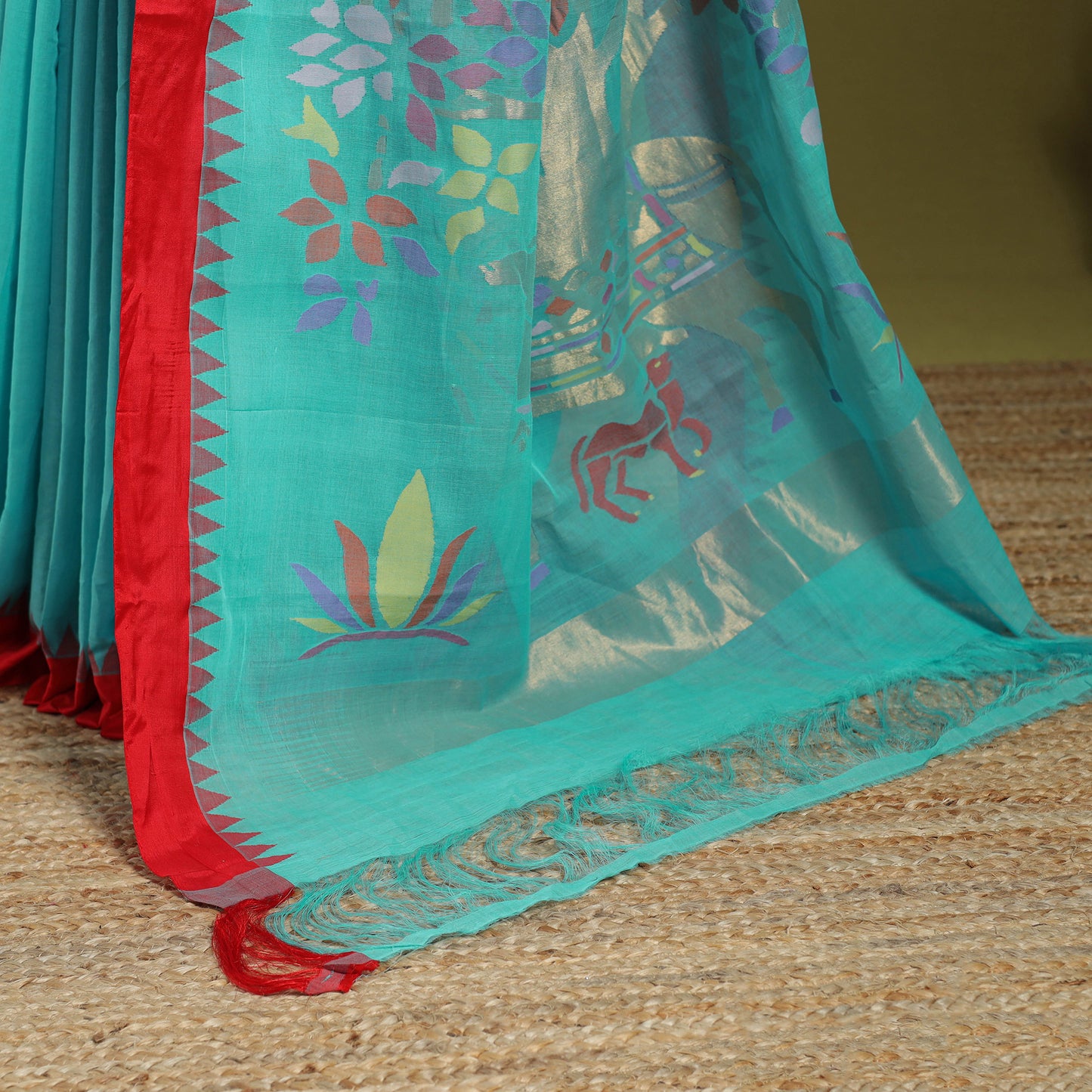 Blue - handspun handloom buta fine cotton jamdani saree 46