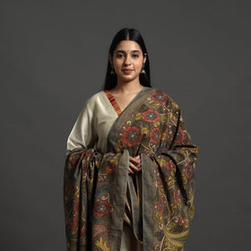 Mangalagiri Cotton Handpainted Pen Work Brown Kalamkari Dupatta