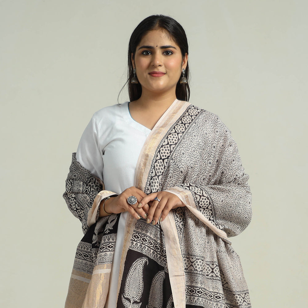 Grey - Traditional Maheshwari Silk Bagh Print Dupatta 22