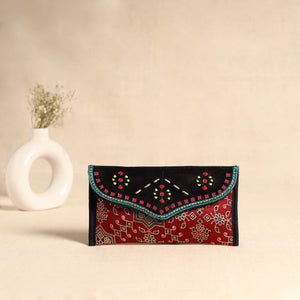 Traditional Kutch Mashru Silk Leather Flap Clutch / Wallet 108