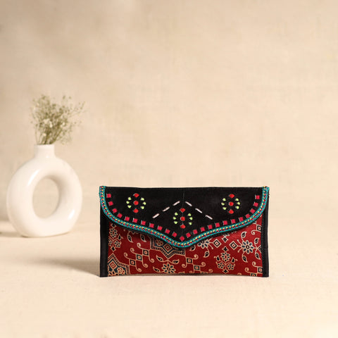 Traditional Kutch Mashru Silk Leather Flap Clutch / Wallet 108