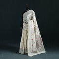 White  - Bengal Hand Embroidery Silk Nakshi Kantha Saree 06