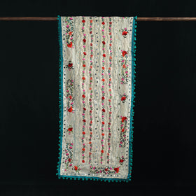 Ranihati Chanderi Silk Hand Embroidered Stole with Pom Pom 207