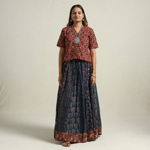 Ajrakh Block Printed 24 Kali Patchwork Cotton Long Skirt 73