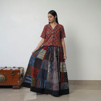 24 Kali Patchwork Block Printed Cotton Ajrakh Skirt 51