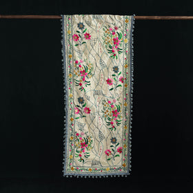 Ranihati Chanderi Silk Hand Embroidered Stole with Pom Pom 206