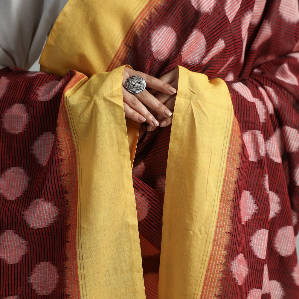 Maroon - Pochampally Ikat Cotton Handloom Dupatta 44