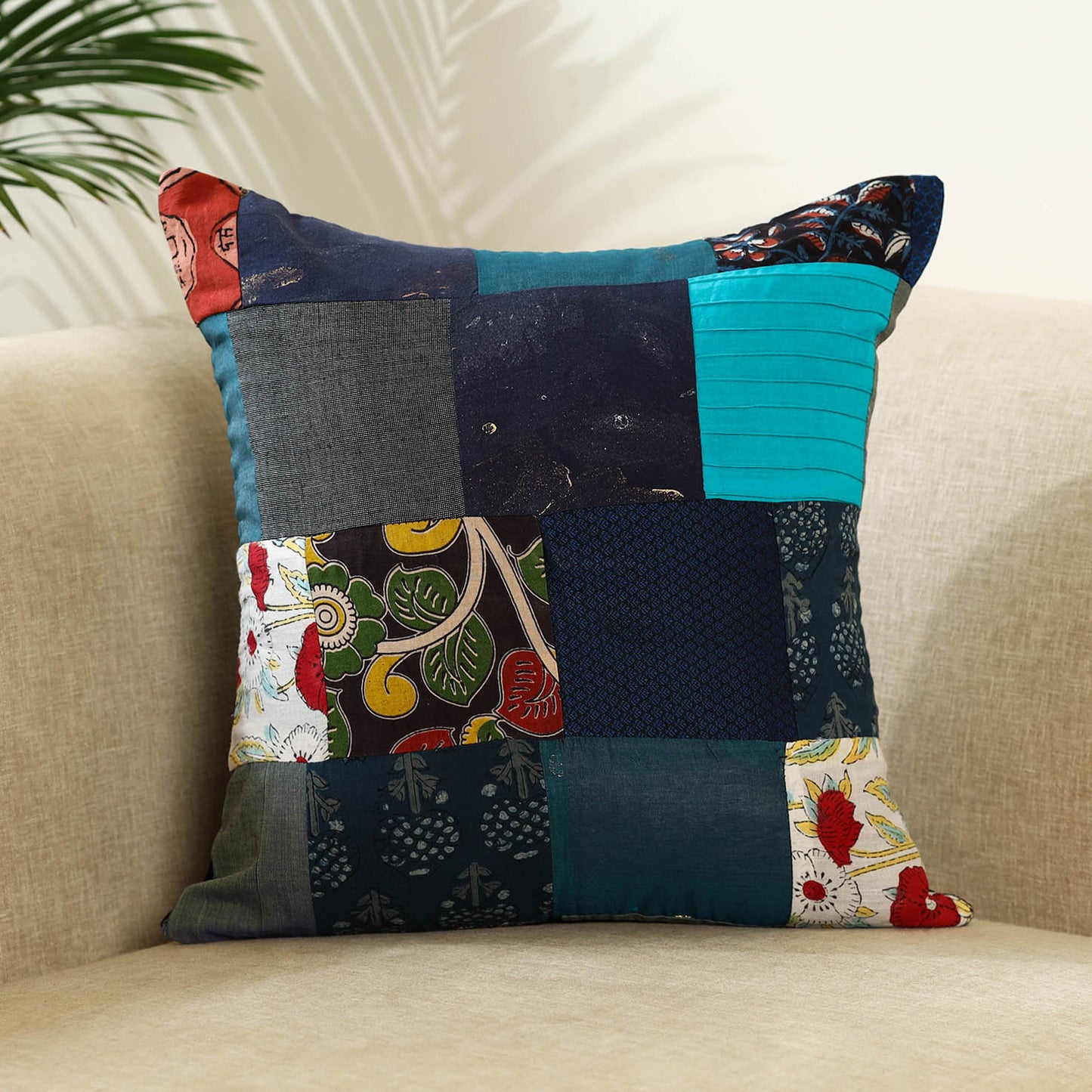 Multicolor - handcrafted cotton patchwork cushion cover 03