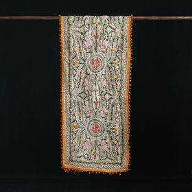 Ranihati Chanderi Silk Hand Embroidered Stole with Pom Pom 205